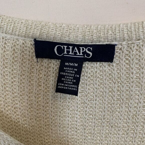 Chaps Ralph Lauren Womens Med Tunic Sweater Off White with a Shimmer Hi-Low Hem - Picture 3 of 3